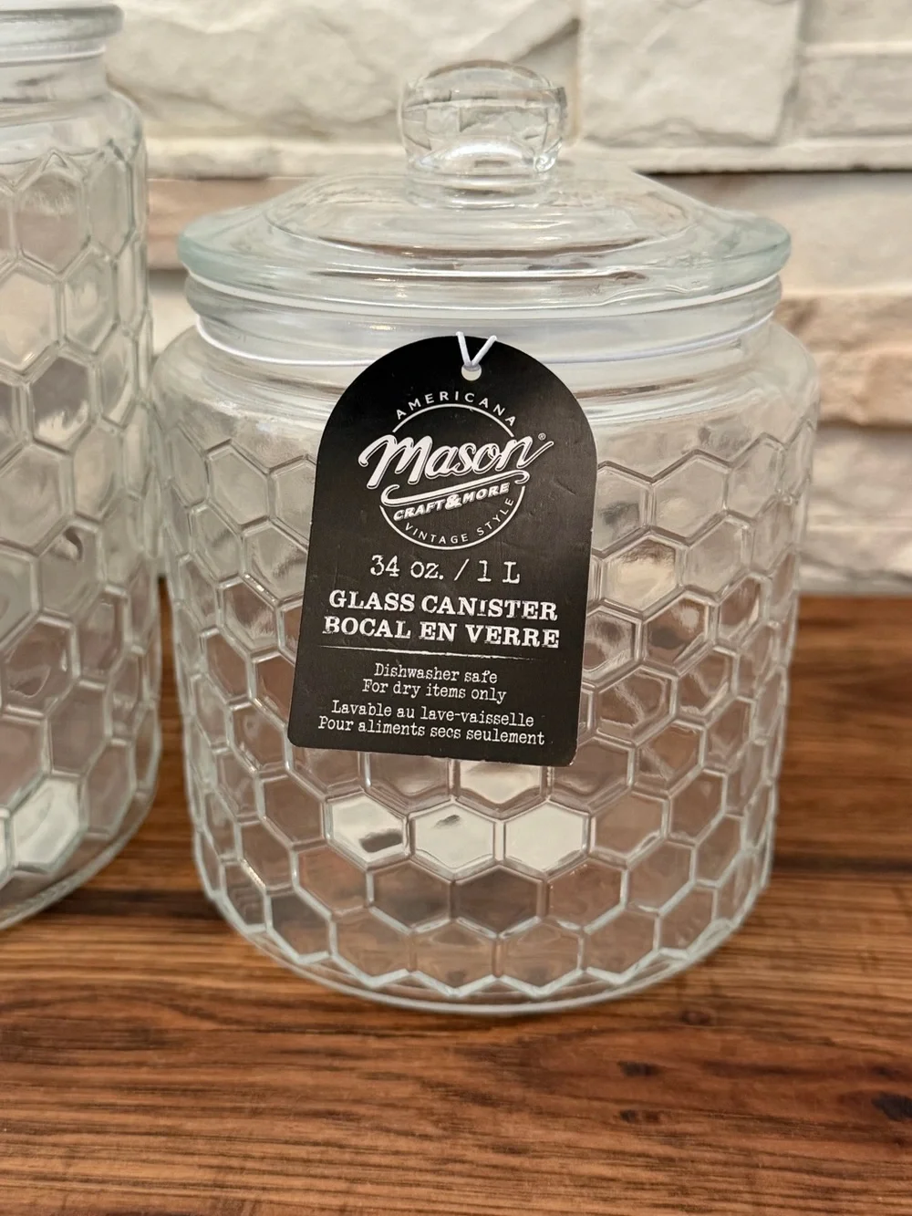 🆕 Mason Glass 🐝 Honeycomb Jars/ Canisters - Set of 2!